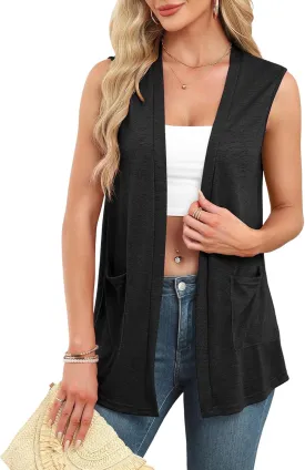 Summer Vest for Women Lightweight Fashion Casual Soft Knit Sleeveless Cardigan Curved Hem with Cozy Pockets (S-3XL)
