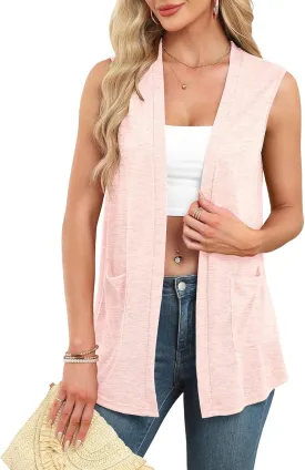 Summer Vest for Women Lightweight Fashion Casual Soft Knit Sleeveless Cardigan Curved Hem with Cozy Pockets (S-3XL)