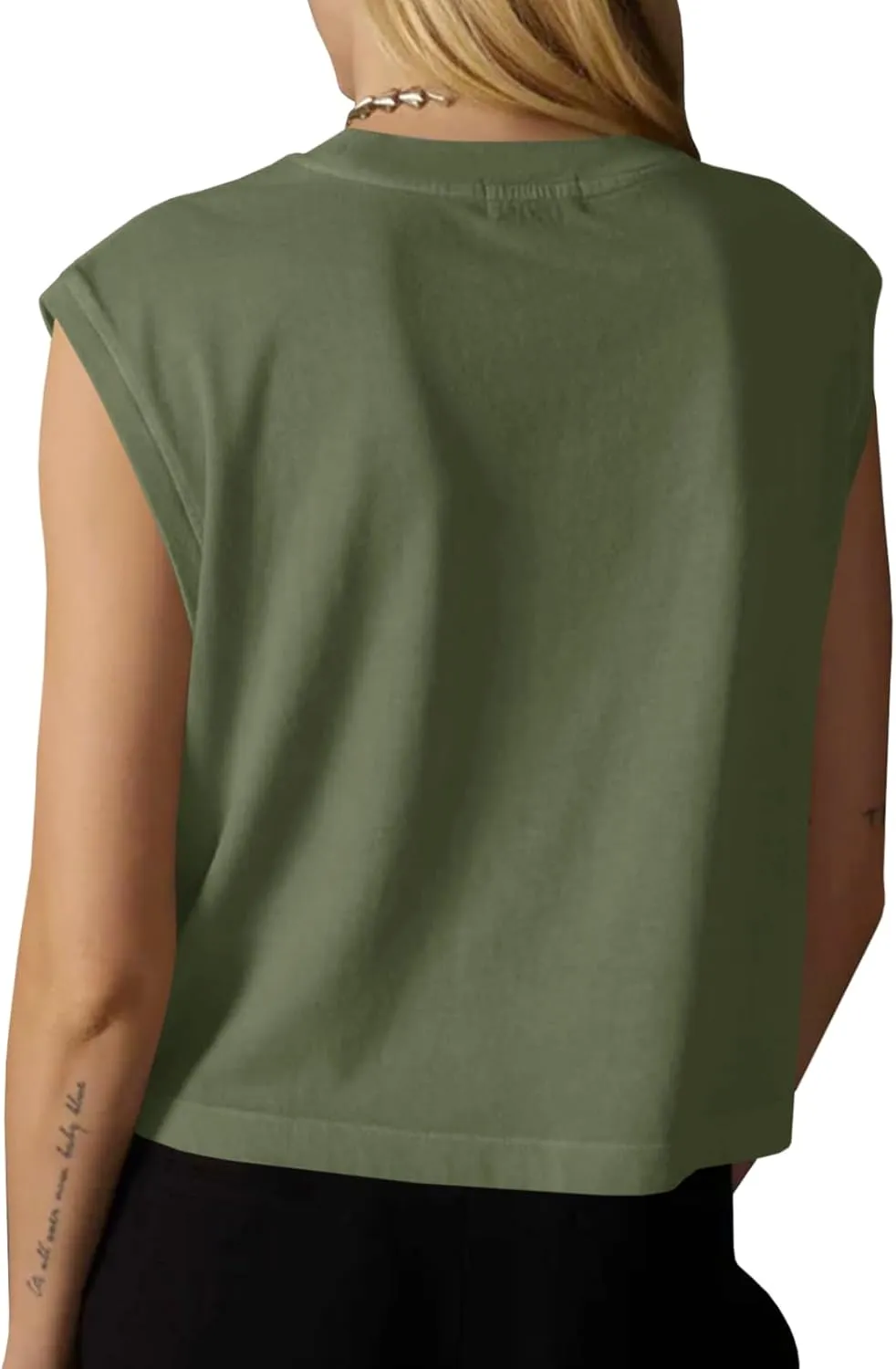 Tankaneo Womens Cropped Cap Sleeve Tank Tops Summer Casual Loose Fit Basic Tee Shirts