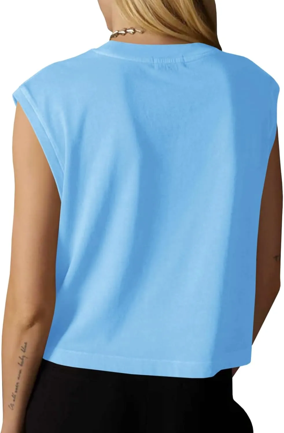 Tankaneo Womens Cropped Cap Sleeve Tank Tops Summer Casual Loose Fit Basic Tee Shirts