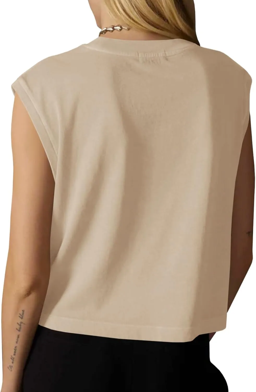 Tankaneo Womens Cropped Cap Sleeve Tank Tops Summer Casual Loose Fit Basic Tee Shirts
