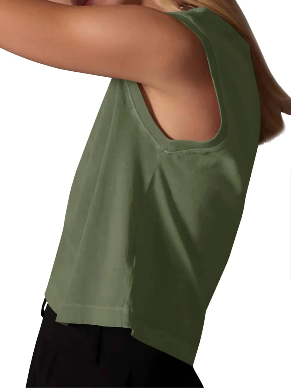 Tankaneo Womens Cropped Cap Sleeve Tank Tops Summer Casual Loose Fit Basic Tee Shirts