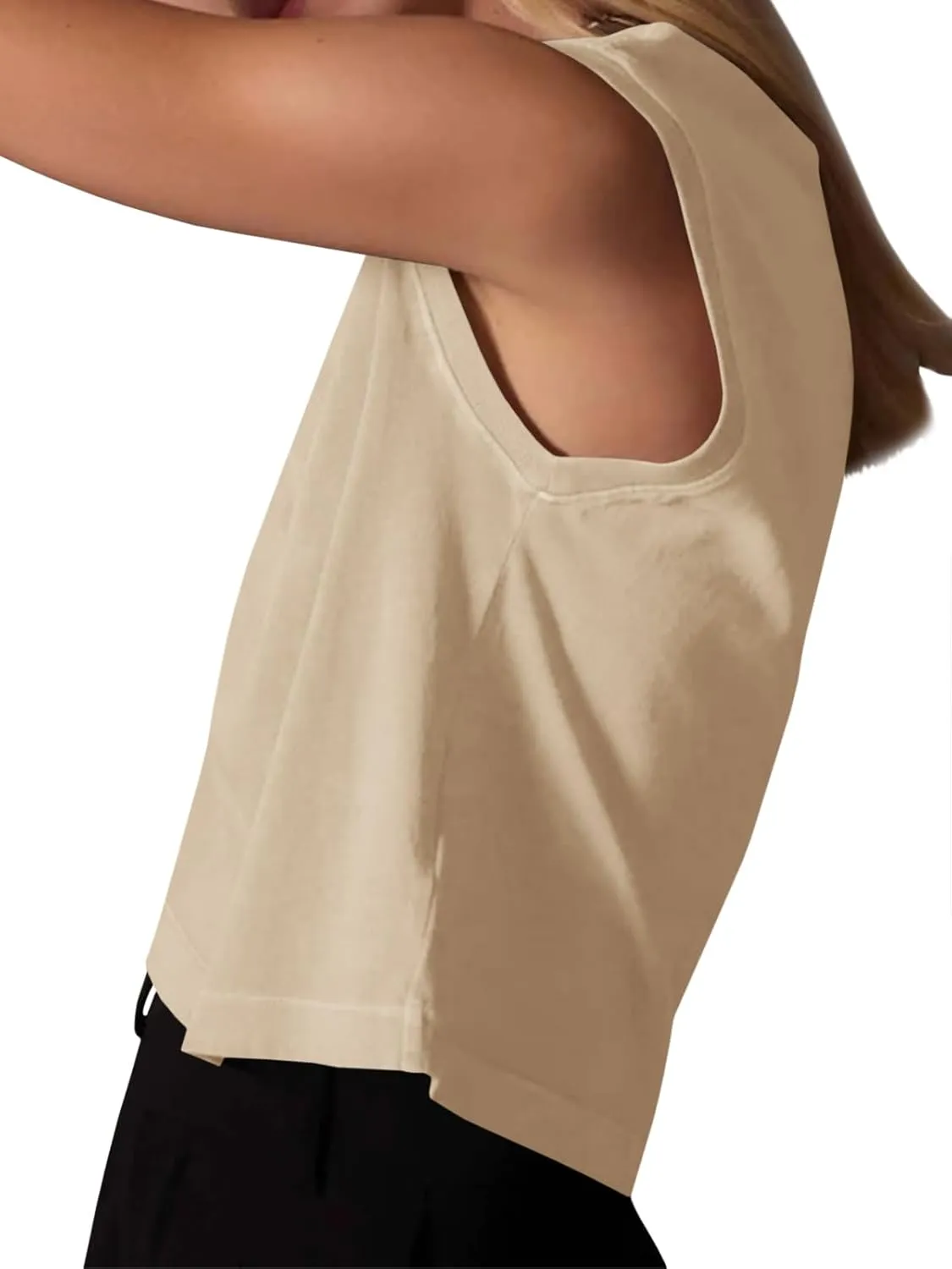 Tankaneo Womens Cropped Cap Sleeve Tank Tops Summer Casual Loose Fit Basic Tee Shirts