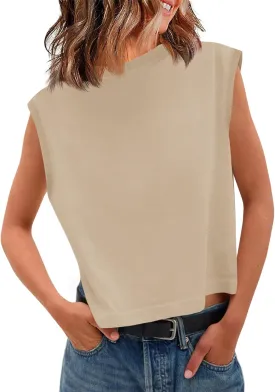 Tankaneo Womens Cropped Cap Sleeve Tank Tops Summer Casual Loose Fit Basic Tee Shirts