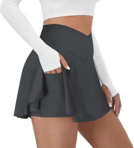 Tennis Skirt for Women with Pockets Shorts Crossover High Waisted Athletic Golf Skorts Running Workout Skirts 2 in 7