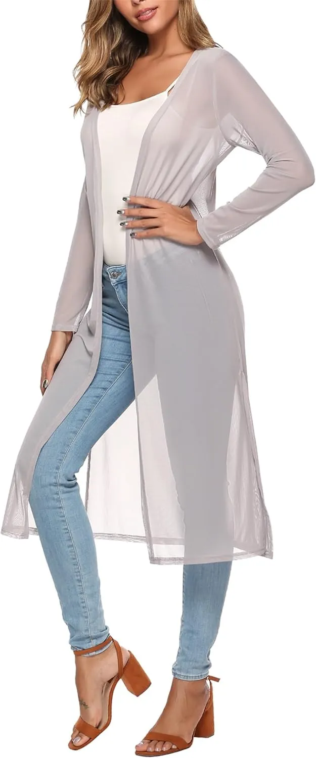 Totatuit Long Summer Cardigan for Women Lightweight Open Front Tops Solid Duster Swimwear Beach Cover Up