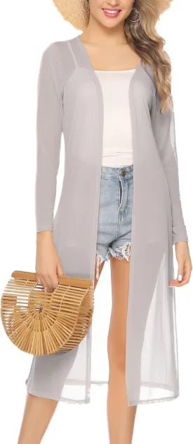 Totatuit Long Summer Cardigan for Women Lightweight Open Front Tops Solid Duster Swimwear Beach Cover Up