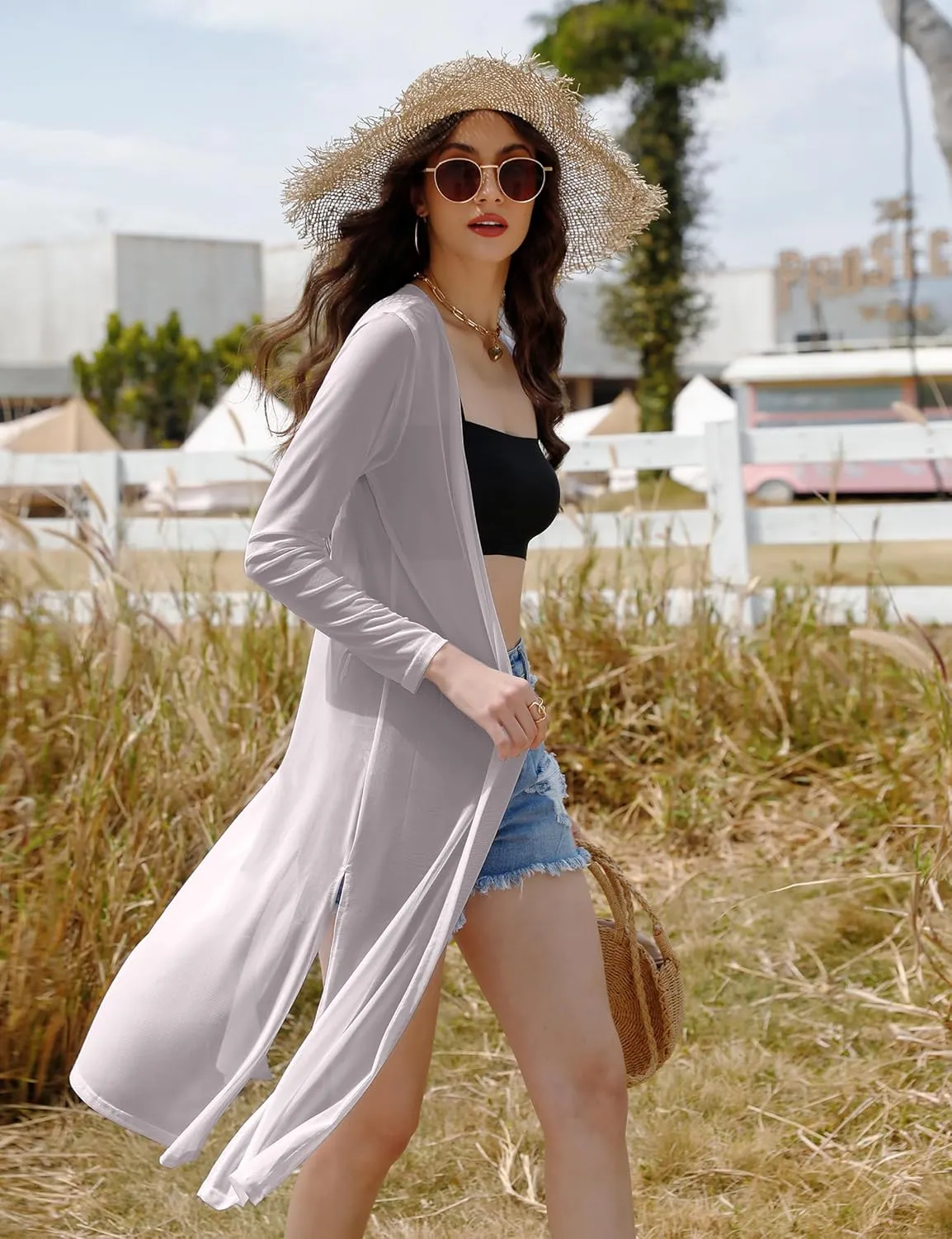 Totatuit Long Summer Cardigan for Women Lightweight Open Front Tops Solid Duster Swimwear Beach Cover Up