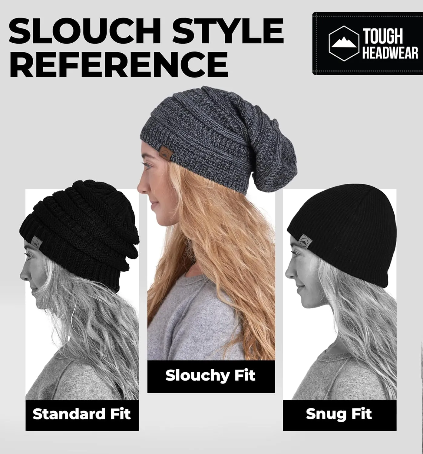 Tough Headwear Slouchy Beanie Hats for Women, Oversized Mens Beanie Hat, Knitted Beanie, Running Gear for Men,Womens Fall Hat
