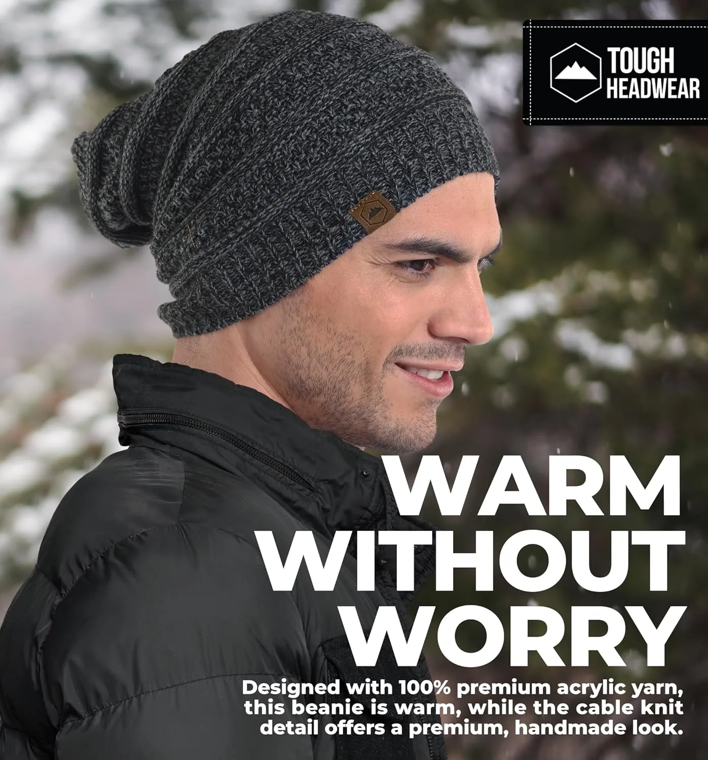 Tough Headwear Slouchy Beanie Hats for Women, Oversized Mens Beanie Hat, Knitted Beanie, Running Gear for Men,Womens Fall Hat