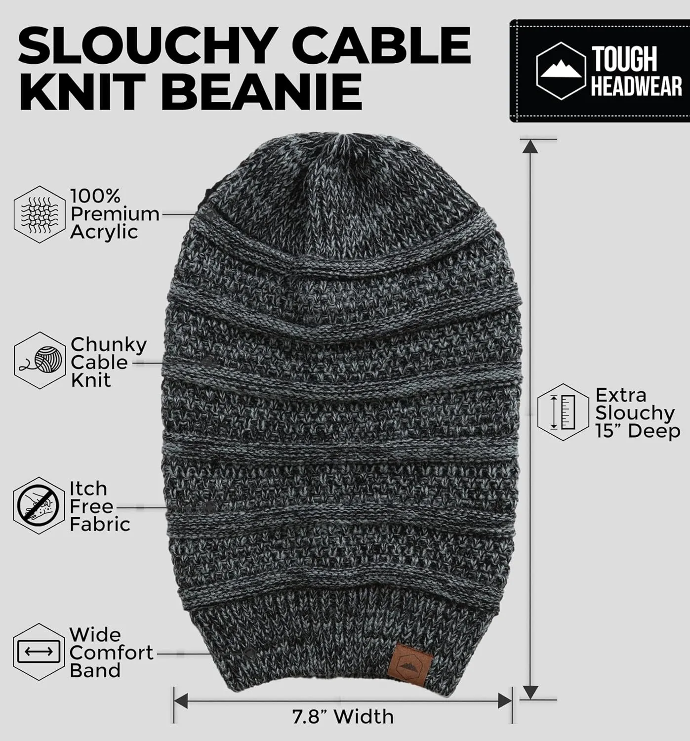 Tough Headwear Slouchy Beanie Hats for Women, Oversized Mens Beanie Hat, Knitted Beanie, Running Gear for Men,Womens Fall Hat
