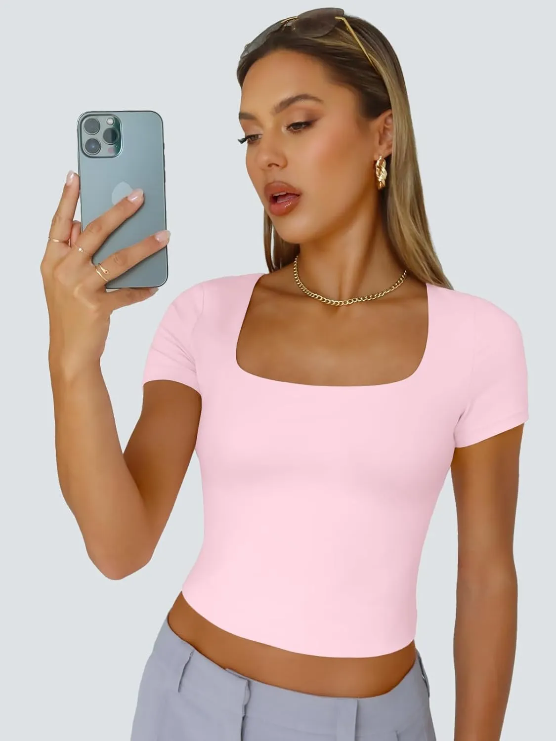 Trendy Queen Tshirts Shirts for Women Double Lined Going Out Crop Tops 2025 Spring Summer Workout Y2k Clothes Beach Fashion
