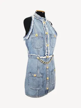 Vestido Balmain Jeans Slim com Detalhes de Corrente