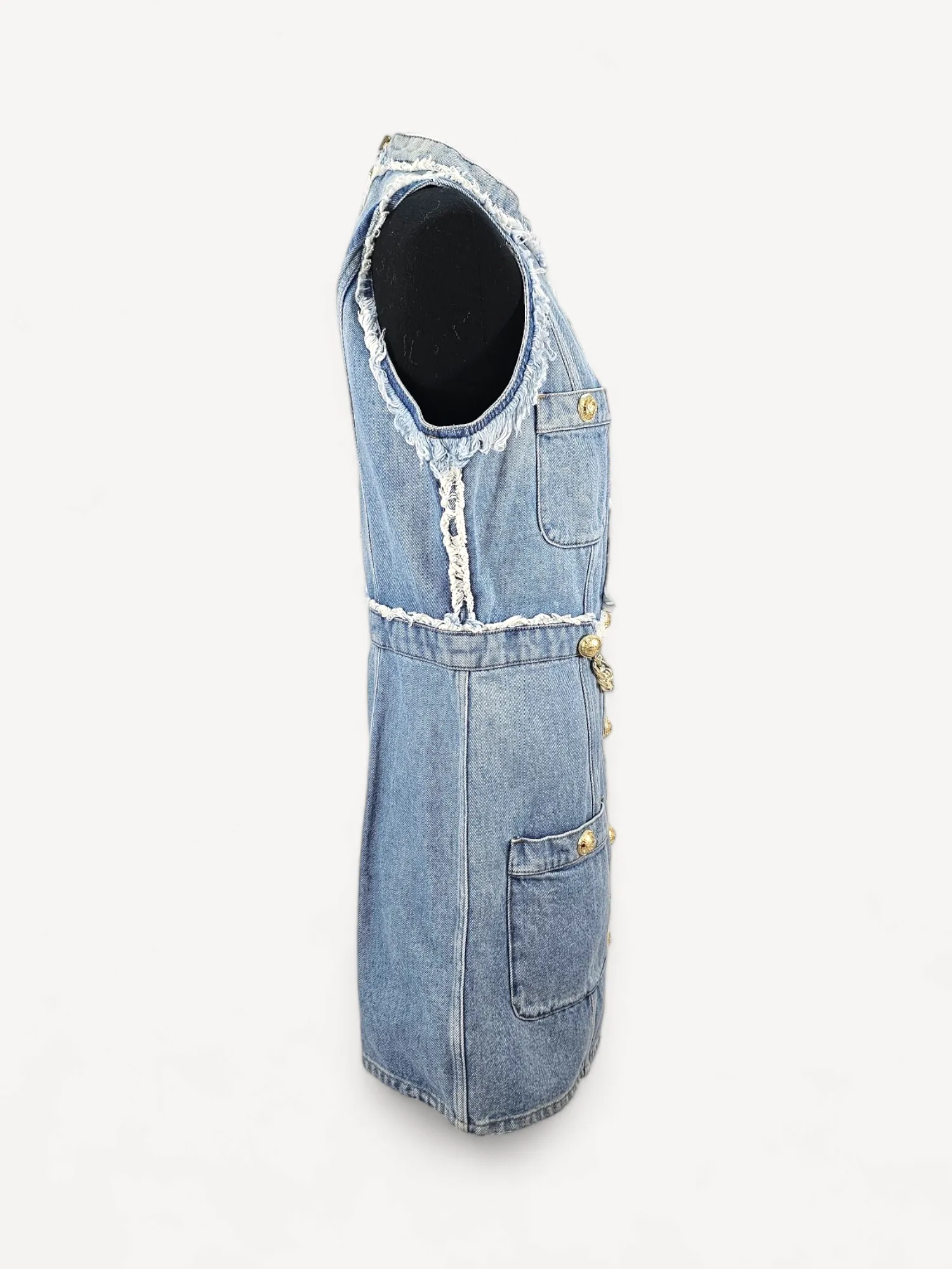 Vestido Balmain Jeans Slim com Detalhes de Corrente