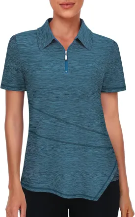 Viracy Women's Golf Shirt Short Sleeve Loose Fitting 1/4 Zip Up Polo Shirt UV Protection Fast Dry Athletic Tops S-3XL