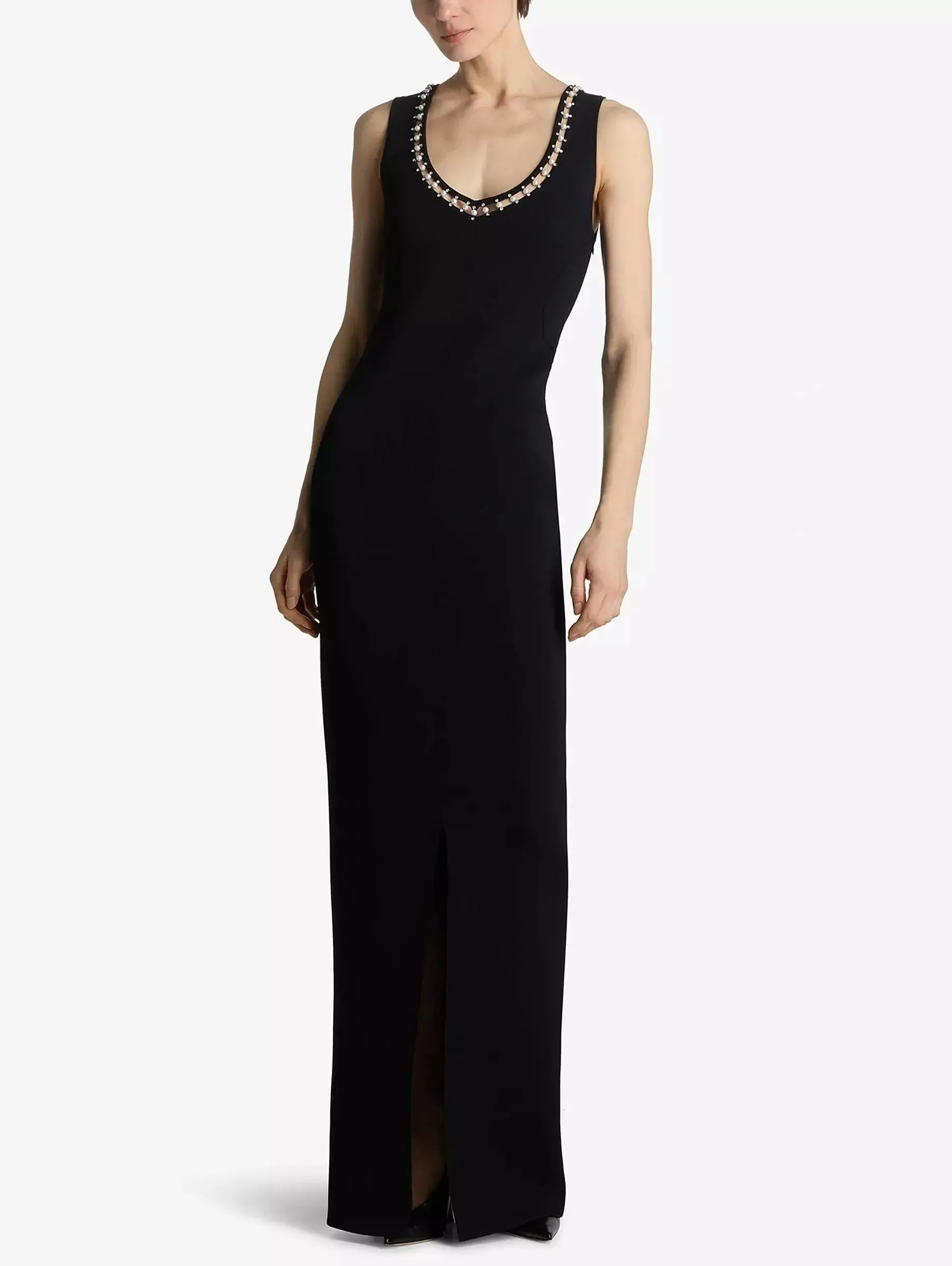Women’s Black Long Embellished V-Neck Dress