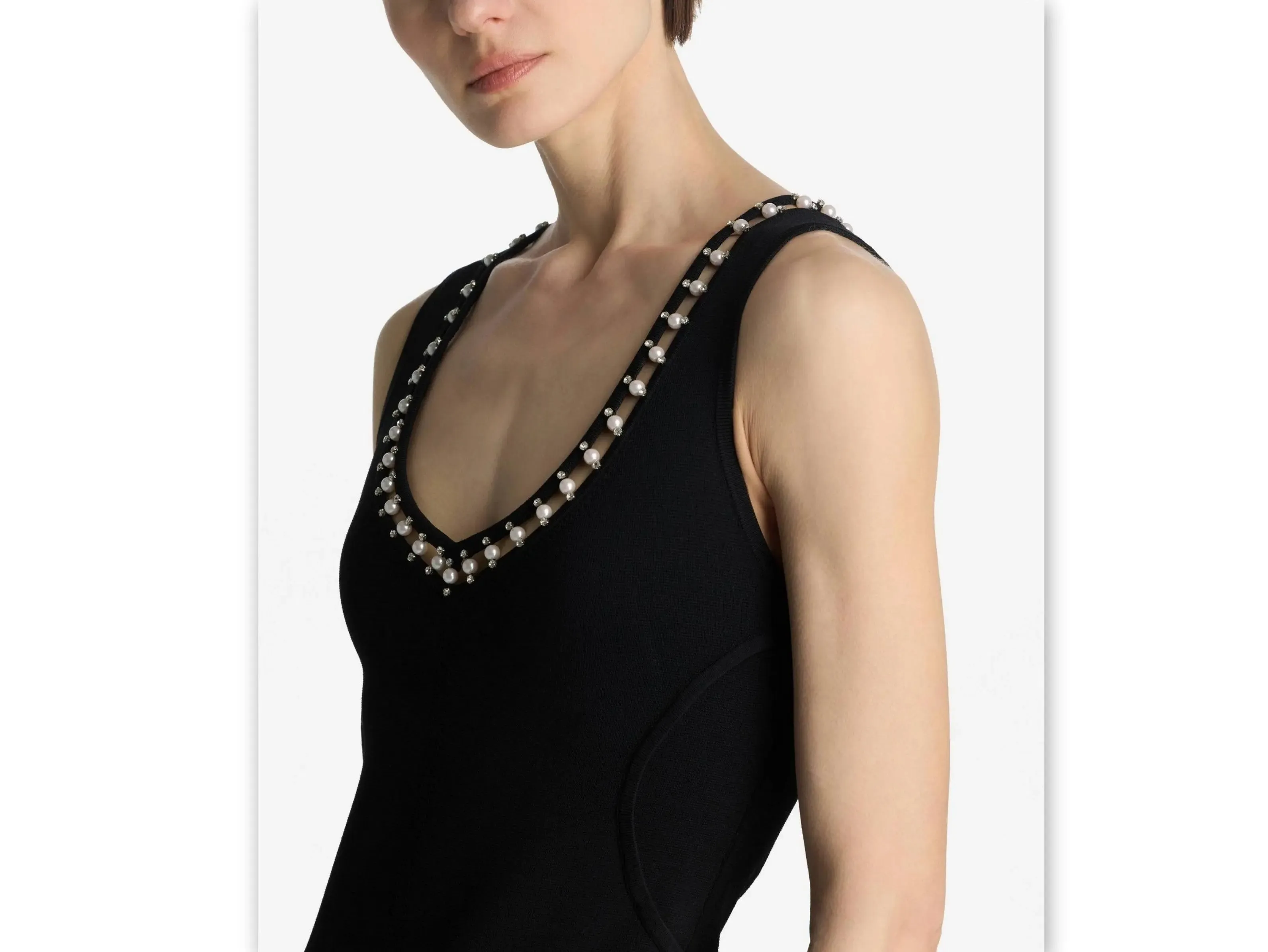 Women’s Black Long Embellished V-Neck Dress