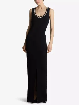Women’s Black Long Embellished V-Neck Dress