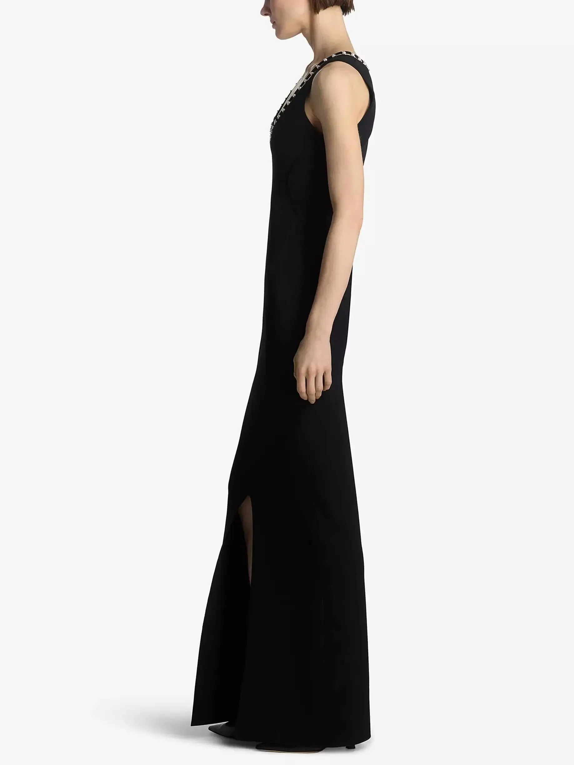 Women’s Black Long Embellished V-Neck Dress