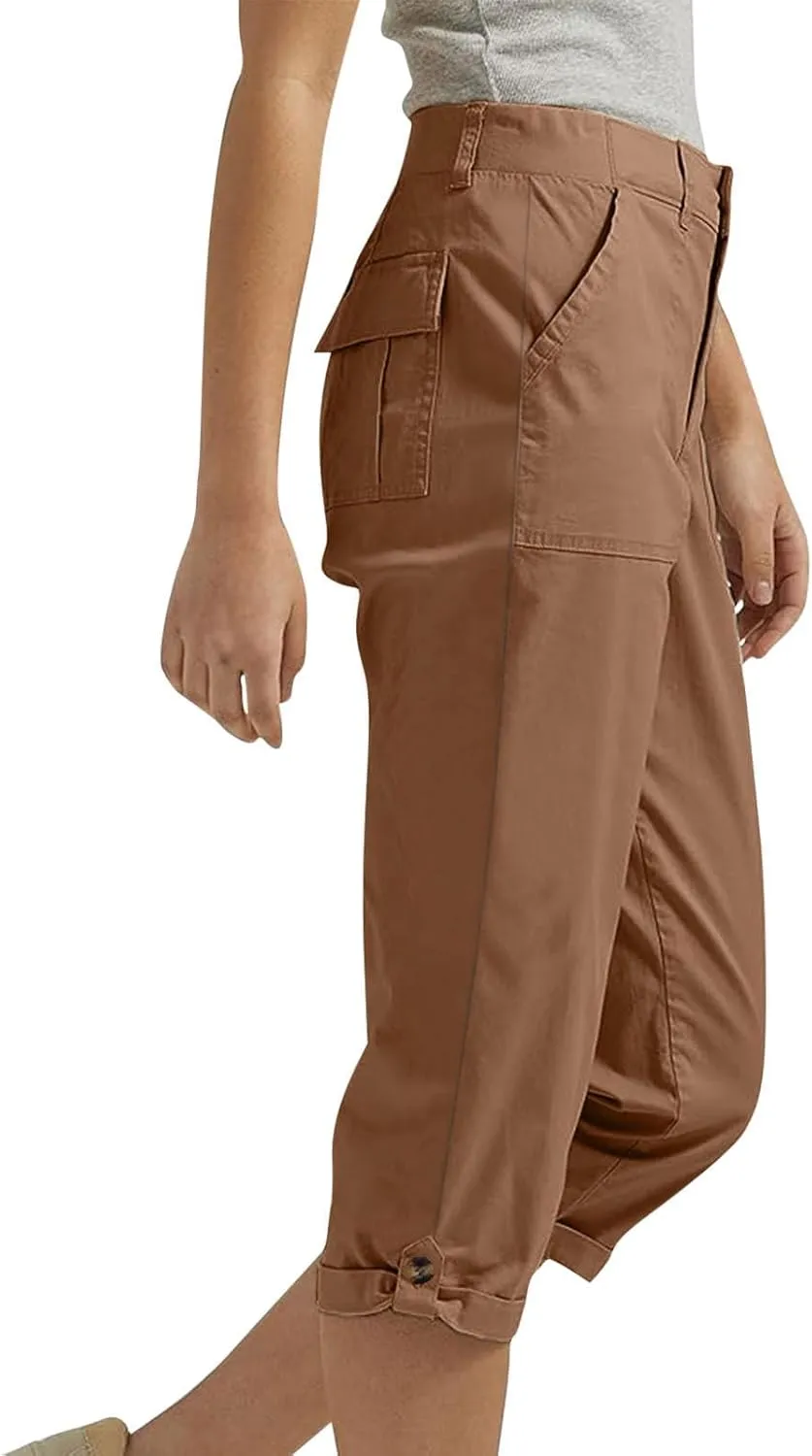 Womens Capris with Pockets Stretch Lightweight Casual Cargo Pants Rolled Hem Summer Cropped Trousers Outdoor Clothes