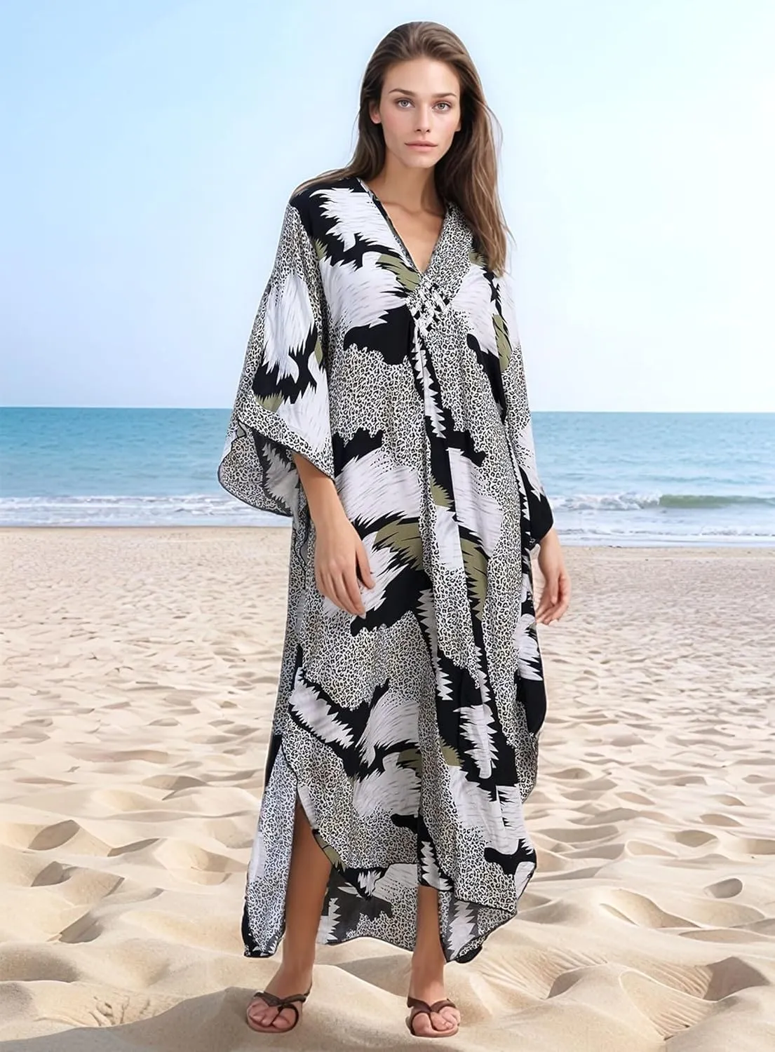 Women's Kaftan Dresses 2025 V Neck Batwing Sleeve Beach Cover Ups Plus Size Lightweight Caftans for Swimwear