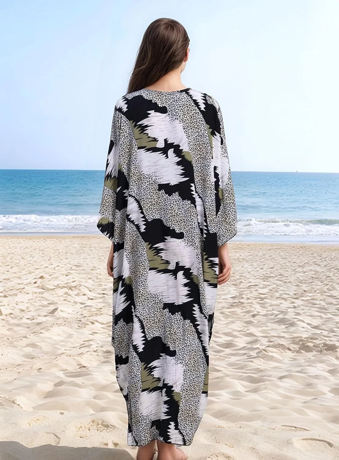 Women's Kaftan Dresses 2025 V Neck Batwing Sleeve Beach Cover Ups Plus Size Lightweight Caftans for Swimwear