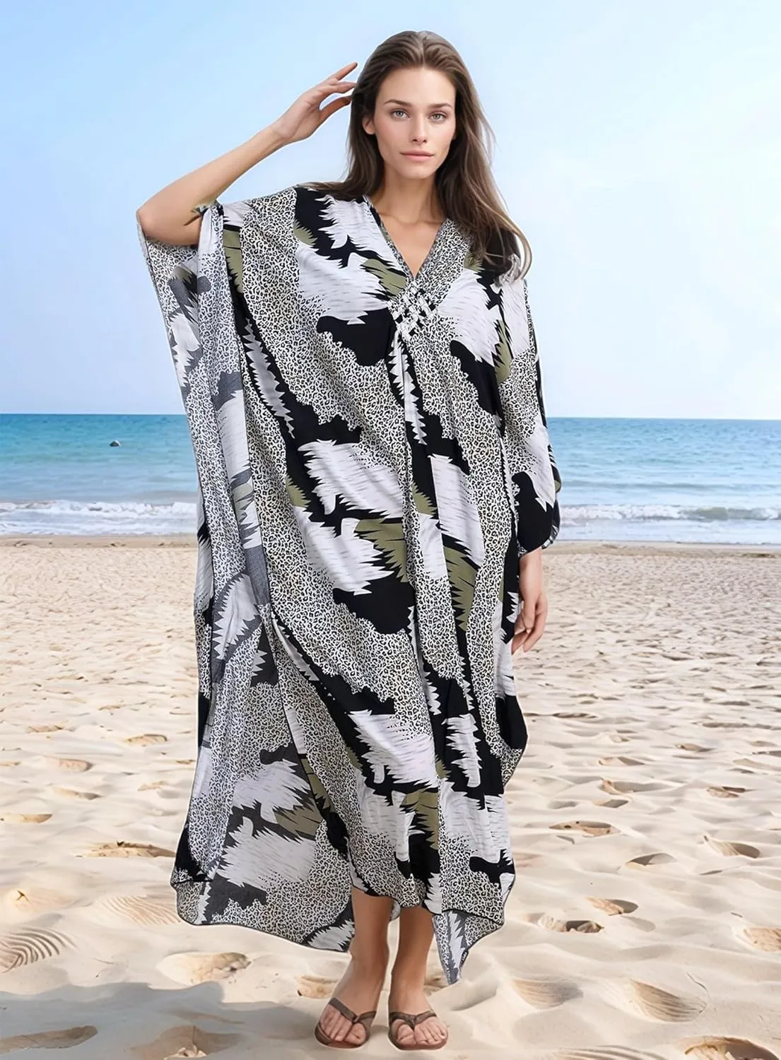 Women's Kaftan Dresses 2025 V Neck Batwing Sleeve Beach Cover Ups Plus Size Lightweight Caftans for Swimwear