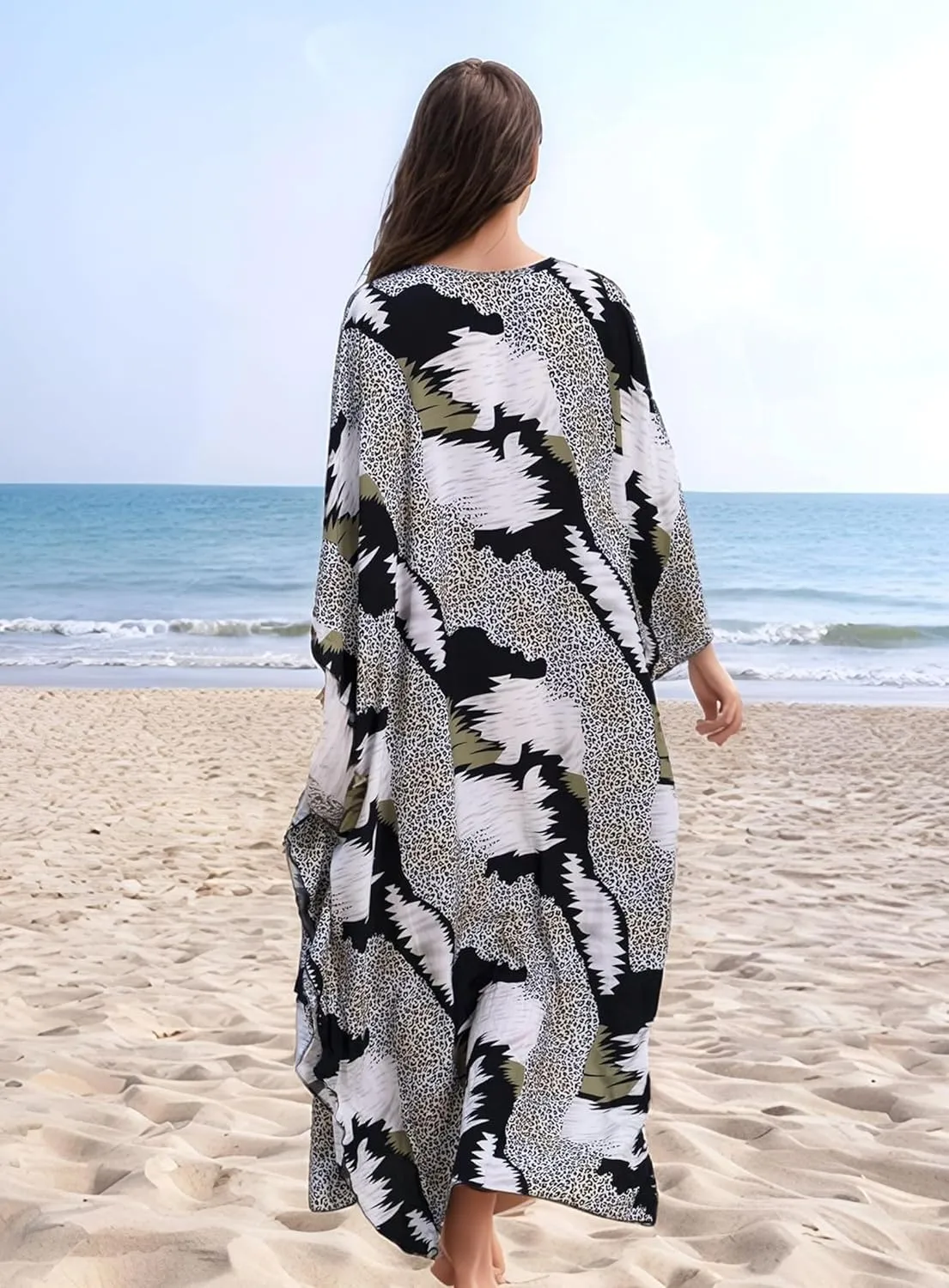 Women's Kaftan Dresses 2025 V Neck Batwing Sleeve Beach Cover Ups Plus Size Lightweight Caftans for Swimwear