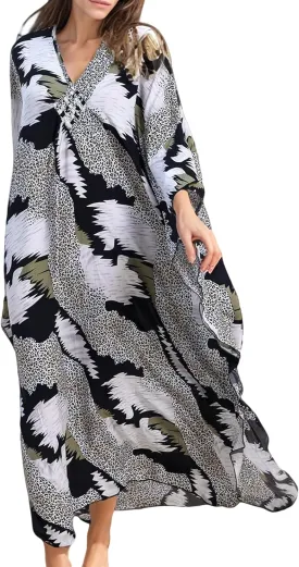 Women's Kaftan Dresses 2025 V Neck Batwing Sleeve Beach Cover Ups Plus Size Lightweight Caftans for Swimwear